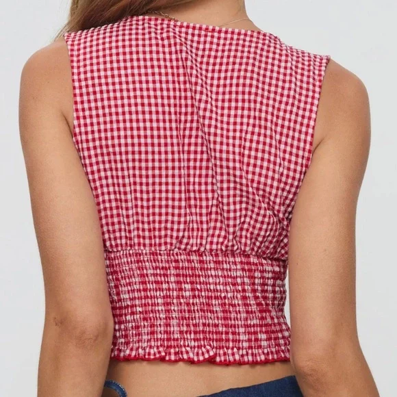 Princess Polly Red Gingham Smocked Crop Top - Picture 2 of 4